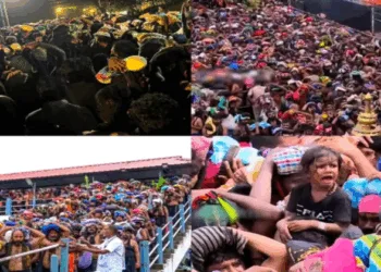 Thousands of devotees at the Sabrimala temple