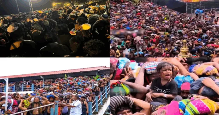 Thousands of devotees at the Sabrimala temple