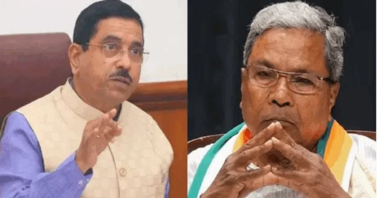 (Left) Union Food and Civil Supplies Minister Pralhad (Right) Karnataka CM Siddaramaiah