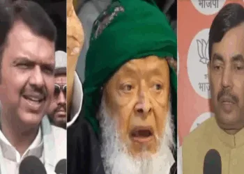 (Left) Maharashtra CM Devendra Fadnavis (Centre) Madani (Right) BJP Leader Shahnawaz Khan