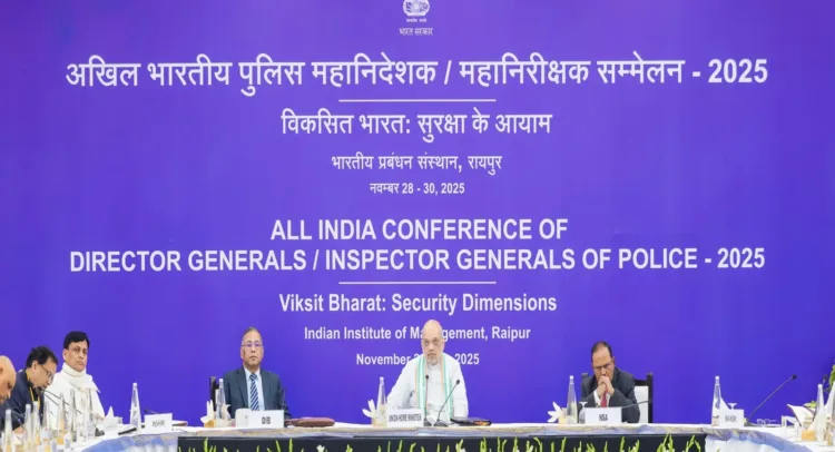 Union Home Minister Amit Shah attending the all-India DGPs-IGPs conference in Raipur, Image courtesy- PIB