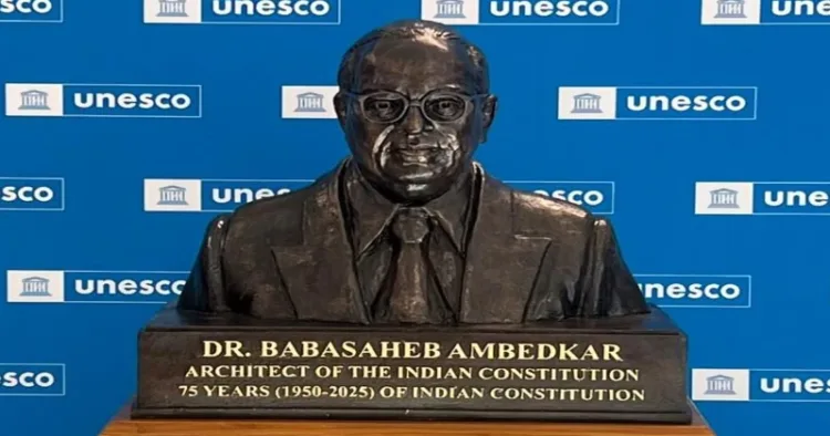 Bronze bust of Dr Bhimrao Ramji Ambedkar at the UNESCO Headquarters in Paris
