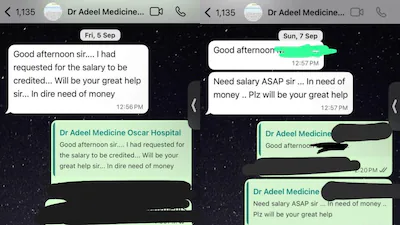 Dr Adeel's WhatsApp chats have been accessed and some detail his financial condition. These key conversations had been deleted from his mobile phone