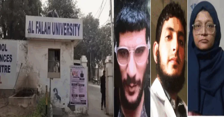 (Left) Al Falah University (Right) Islamic terrorists Dr Umar un Nabi, Dr Muzzamil Shakeel and Dr Shaheen Shahid