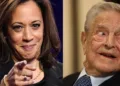 Former US Vice President and Democrat leader Kamala Harris and Hungarian-American billionaire investor George Soros
