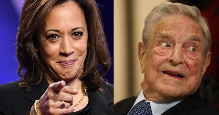 Former US Vice President and Democrat leader Kamala Harris and Hungarian-American billionaire investor George Soros