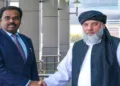 Afghan Industry and Commerce Minister Alhaj Nooruddin Azizi receives a warm welcome on his arrival for the official visit to India, in New Delhi on November 19, 2025