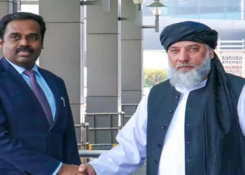 Afghan Industry and Commerce Minister Alhaj Nooruddin Azizi receives a warm welcome on his arrival for the official visit to India, in New Delhi on November 19, 2025