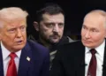 US President Donald Trump, Ukrainian President Volodymyr Zelenskyy and Russian President Vladimir Putin