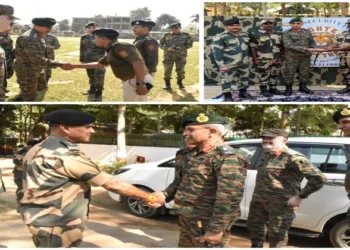 Eastern Command Commander Lt Gen R.C. Tiwari, along with General Officer Commanding Lt Gen Abhijit S. Pendharkar, visited the India-Bangladesh border areas in Mizoram and Tripura to review the prevailing security situation and preparedness