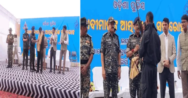 Maoist cadres surrendering before the Director General of Police in Malkangiri