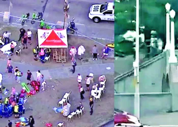 Rescue operations at the site of shooting and Father-son shooters