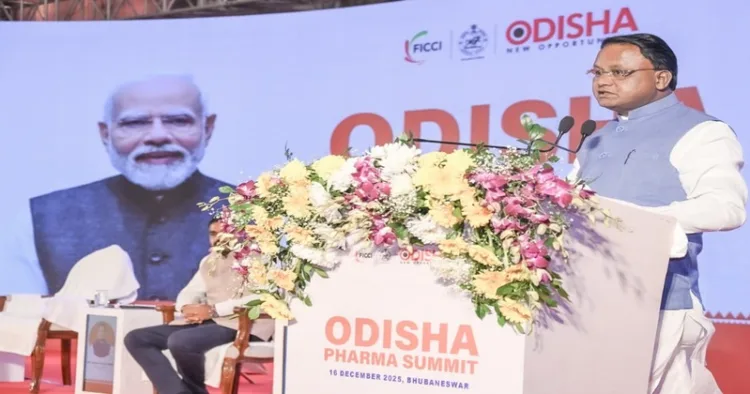 Chief Minister Mohan Charan Majhi at the Odisha Pharma Summit 2025 in Bhubaneswar