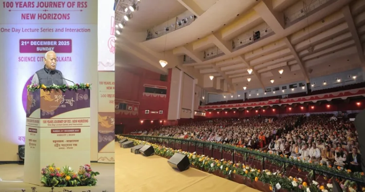 RSS Sarsanghchalak Dr Mohan Bhagwat addressing the gathering in Kolkata