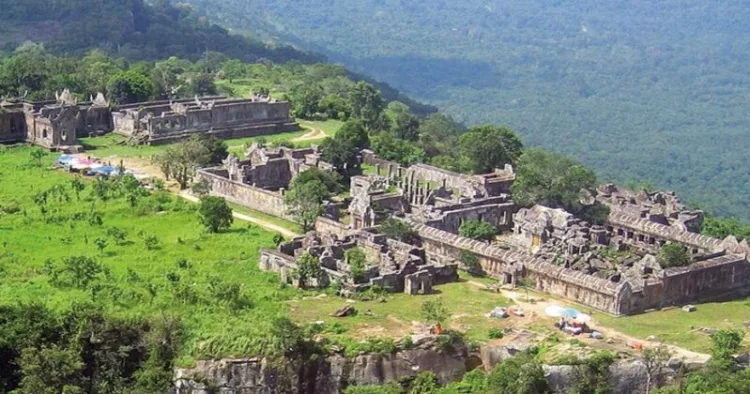 The Preah Vihear Temple on a cliff in the Dangrek mountains along the border of Cambodia-Thailand