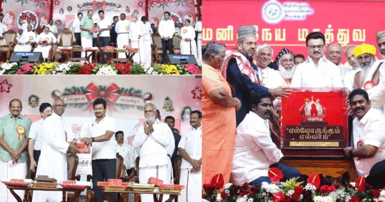 DMK leaders and Tamil Nadu CM MK Stalin and Dy CM Udayanidi Stalin at Christmas celebrations