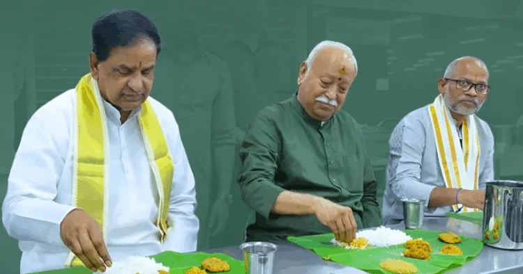 Tirumala Tirupati Devasthanams Chairman B R Naidu, RSS Sarsanghchalak Dr Mohan Bhagwat, Additional Executive Officer (EO) Venkayya Chowdary (Left to Right)