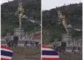 Screenshots from the video allegedly showing a Hindu deity's sculpture being bulldozed