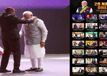 (Left) Ethiopian Prime Minister Abiy Ahmed Ali bestowed The Great Honour Nishan of Ethiopia - on Prime Minister Narendra Modi (Right) 28th foreign State honour bestowed on PM Narendra Modi