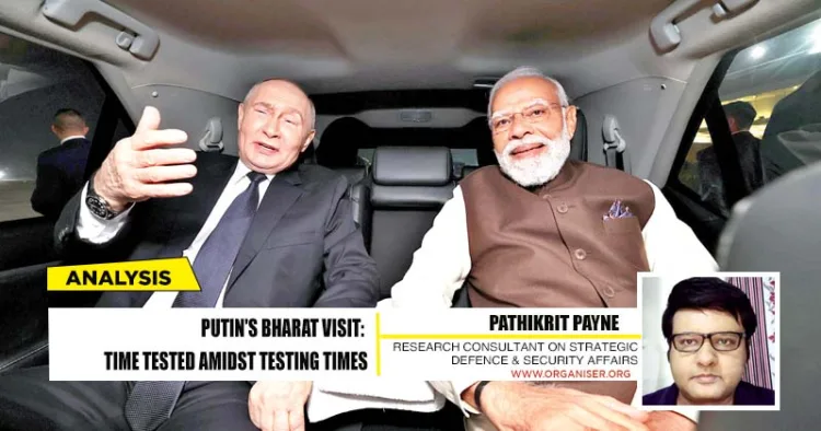 President Vladimir Putin with his host, PM Narendra Modi, while sharing a car ride on December 4. Putin arrived in Delhi for the 23rd India–Russia Annual Summit