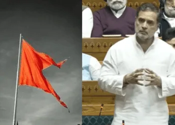 Safron Flag (L ) - Rahul Gandhi (R)