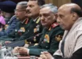 Rajnath Singh during the 22nd India–Russia Inter-Governmental Commission on Military and Military Technical Cooperation meeting in New Delhi on Thursday. (Image Credit: ANI)