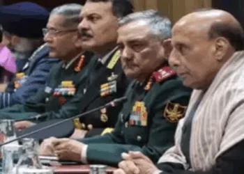 Rajnath Singh during the 22nd India–Russia Inter-Governmental Commission on Military and Military Technical Cooperation meeting in New Delhi on Thursday. (Image Credit: ANI)
