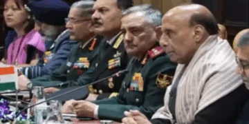 Rajnath Singh during the 22nd India–Russia Inter-Governmental Commission on Military and Military Technical Cooperation meeting in New Delhi on Thursday. (Image Credit: ANI)