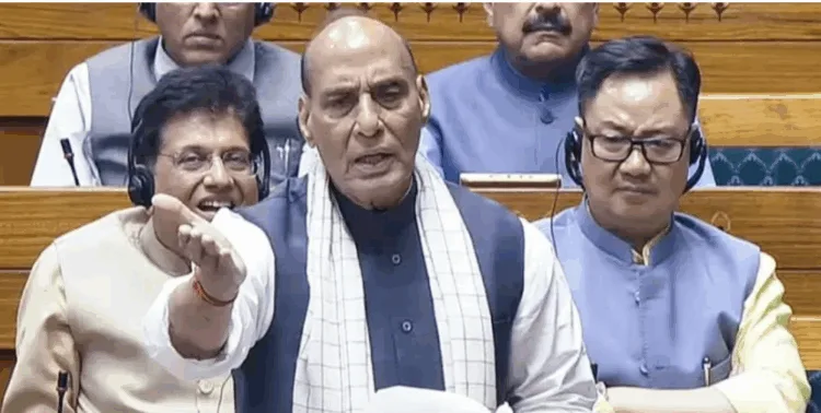 Defence Minister Rajnath Singh addressing the parliament