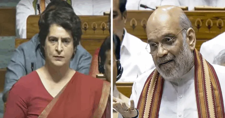 (Left) Congress Leader Priyanka Gandhi (Right) Union Home Minister Amit Shah