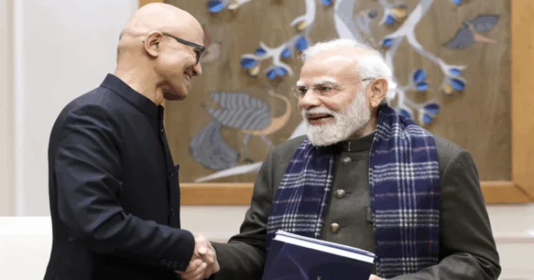 (Left) Microsoft Chairman and CEO Satya Nadella (Right) PM Narendra Modi