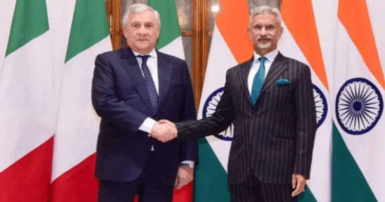 (Left) Italy's Deputy Prime Minister and Foreign Minister Antonio Tajani (Right) External Affairs Minister S Jaishankar