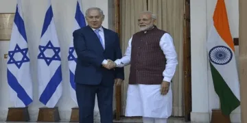 (Left) Israeli Prime Minister Benjamin Netanyahu (Right) Prime Minister Narendra Modi