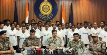 Surrendered Maoists with officials of police and security forces, image courtesy Navbharat