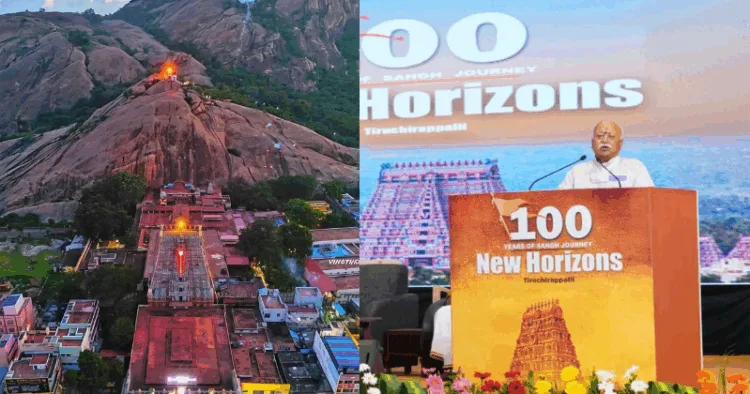 Thirupurakundram Hill (L) - Dr Moahn Bhagwat, Sarsanghchalak- RSS (R)