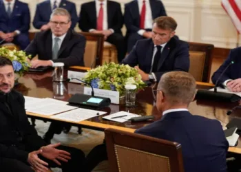 President Volodymyr Zelensky of Ukraine with US President Donald Trump and European leaders at the White House