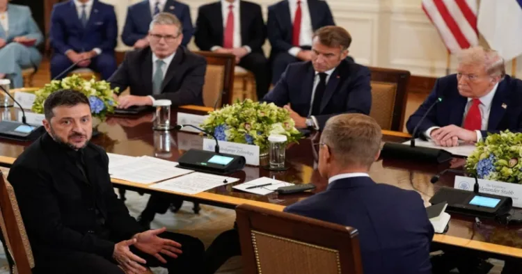 President Volodymyr Zelensky of Ukraine with US President Donald Trump and European leaders at the White House