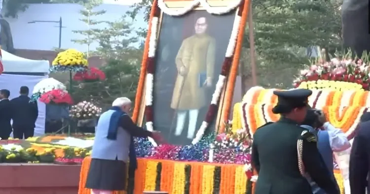 Prime Minister Narendra Modi paid tribute to Dr B R Ambedkar on his 70th Mahaparinirvan Diwas at the Parliament in New Delhi