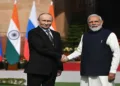 Russian President Vladimir Putin and India's Prime Minister Narendra Modi