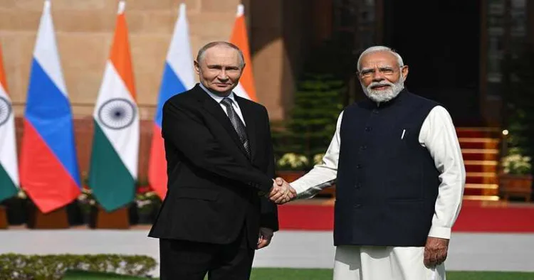 Russian President Vladimir Putin and India's Prime Minister Narendra Modi
