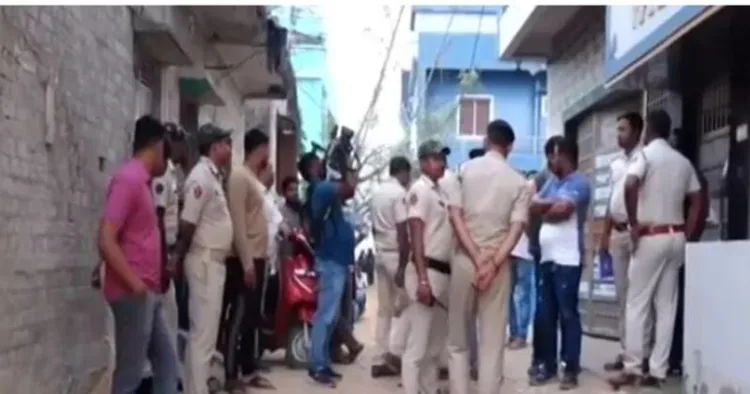 Police personnel at the blast site in Sundarpada area of Bhubaneswar