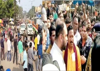 VHP Wages protest against an attack on a shopkeeper by Islamists In Bhadrak