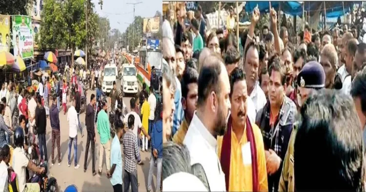 VHP Wages protest against an attack on a shopkeeper by Islamists In Bhadrak
