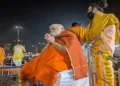 Jagadguru Shankaracharya Swami Nischalananda Saraswati during the 20th Tirtharaj Shri Mahodadhi Aarti Mahotsav held on Paush Purnima at Puri.