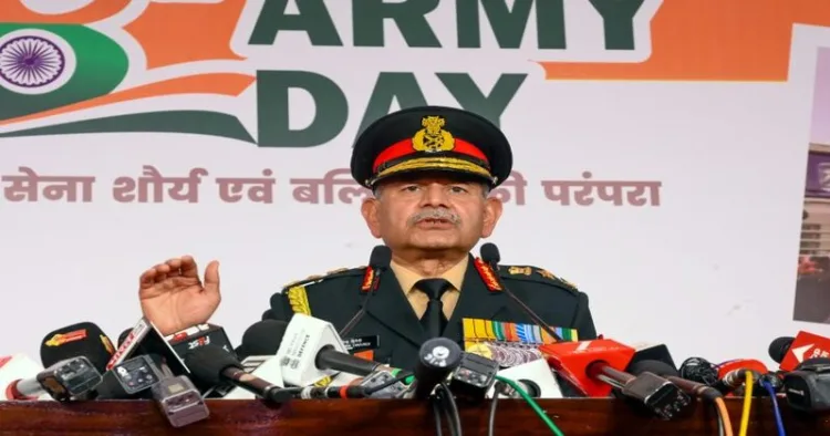 Chief of the Indian Army General Upendra Dwivedi addresses on the Army Day