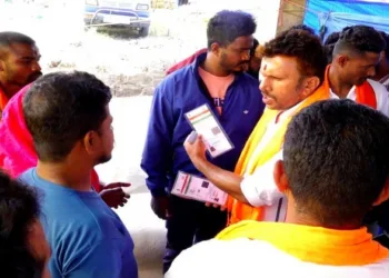 Activists checking the ID proof of the workers to testify their Bangladesh roots