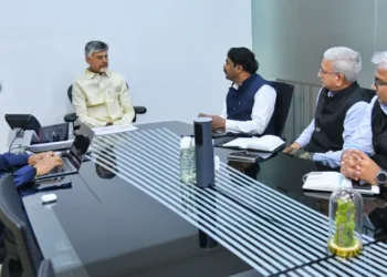 Andhra Pradesh Chief Minister N. Chandrababu Naidu with Aerospace and Defence Advisor Satish Reddy, IT–Digital Transformation Advisor Amit Duggar, IIT Tirupati Director Prof. K.N. Satyanarayana, Prof. Senthil Kumar,