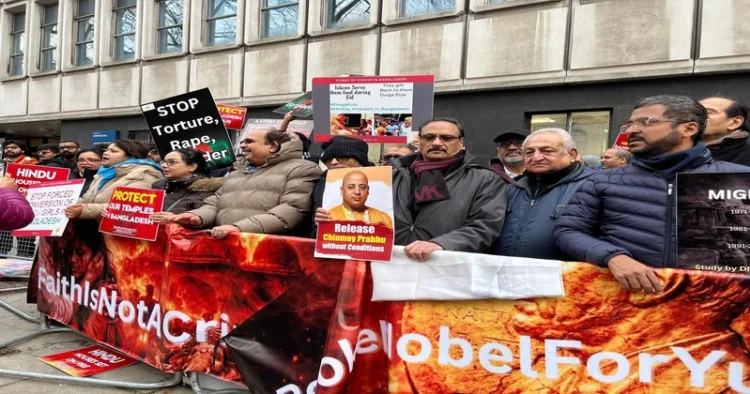 Protests held outside UK Parliament to seek justice for the Hindu minorities in Bangladesh