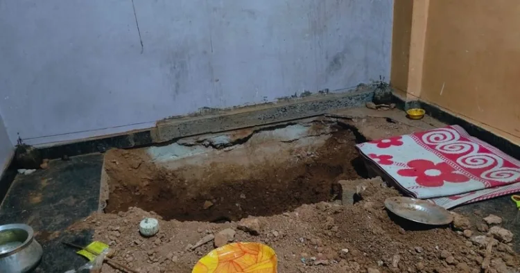 A pit dug inside one of the rooms of the house where the rituals were supposed to be performed and the infant Hindu boy was to be sacrificed