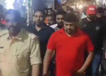 Police at the site of violence in JJ Nagar in Bengaluru where Muslim youths pelted stones at the procession of the Hindu Deity